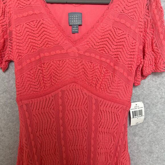 Rabbit Rabbit Rabbit Midi Dress Size 10 Coral Lace Overlay Romantic Babydoll NEW - Picture 8 of 14